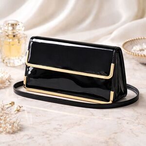 Markay Vintage Patent Leather Clutch Black Evening Bag Minimalist Luxe
